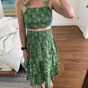 Revolve House of Harlow 1960 Green Floral Smocked Tiered Skirt Set Size XSmall